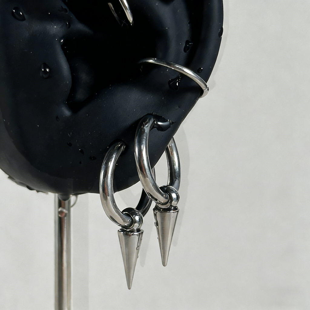 Cyberpunk Spiked Tentacle & Dice Ear Stack Silver Earring Set - ear and cartilage jewelry 4