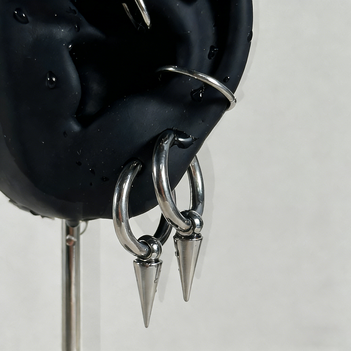 Cyberpunk Spiked Tentacle & Dice Ear Stack Silver Earring Set - ear and cartilage jewelry 4