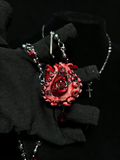 Cthulhu Eye" Red Tentacle Heart Layered Necklace - Silver Cross & Blood Beads - Crux Jewelry product image 1