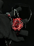 Cthulhu Eye" Red Tentacle Heart Layered Necklace - Silver Cross & Blood Beads - Crux Jewelry product image 1