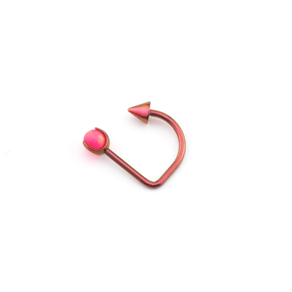 16G Opal Spike Titanium U-Ring | Lip Helix Cartilage Ear Stud - Pink