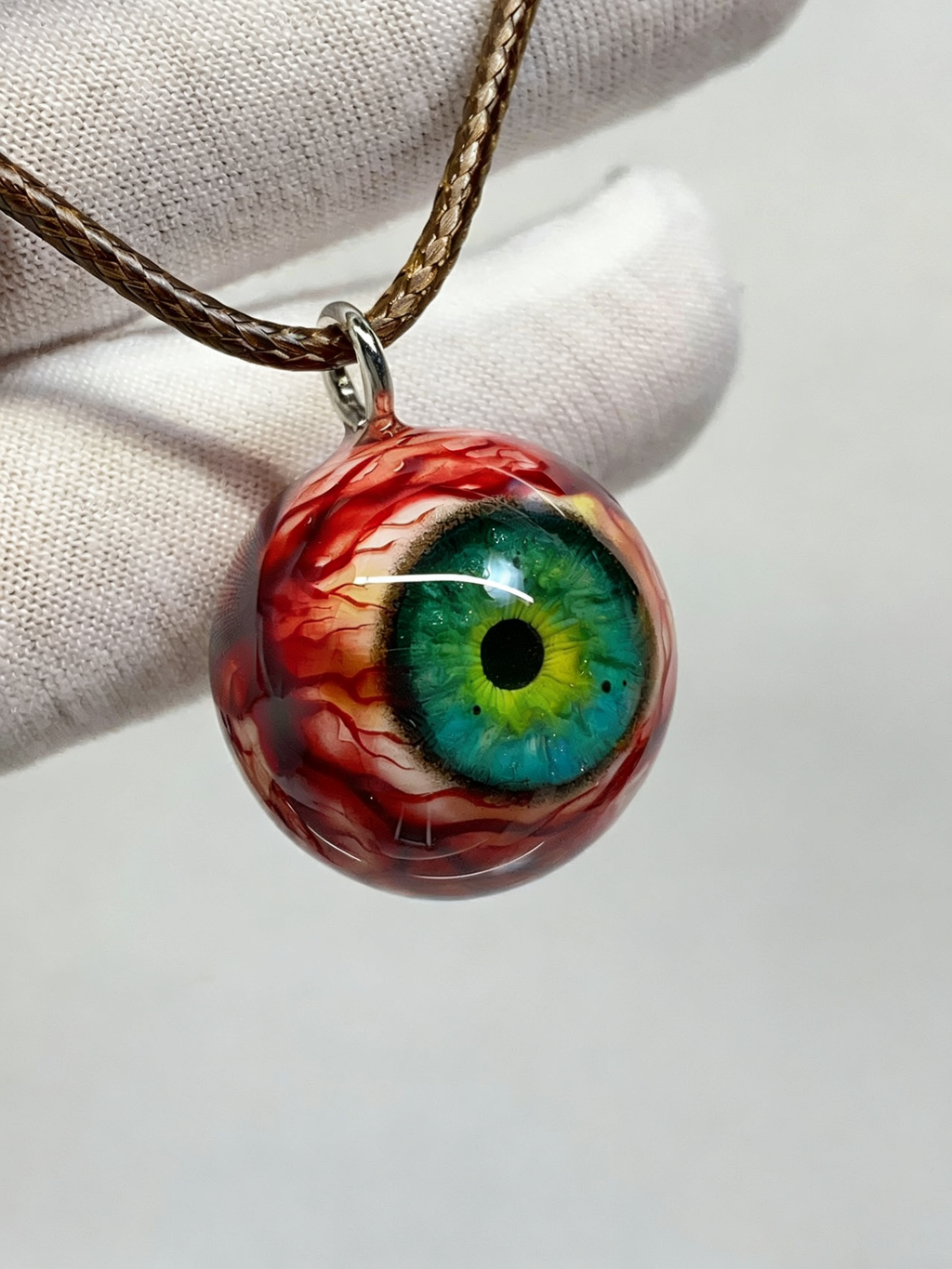Verdant Gaze Bloodshot Eyeball Pendant | Handcrafted Gothic Nature Jewelry（1PCS） - Crux Jewelry product image 1