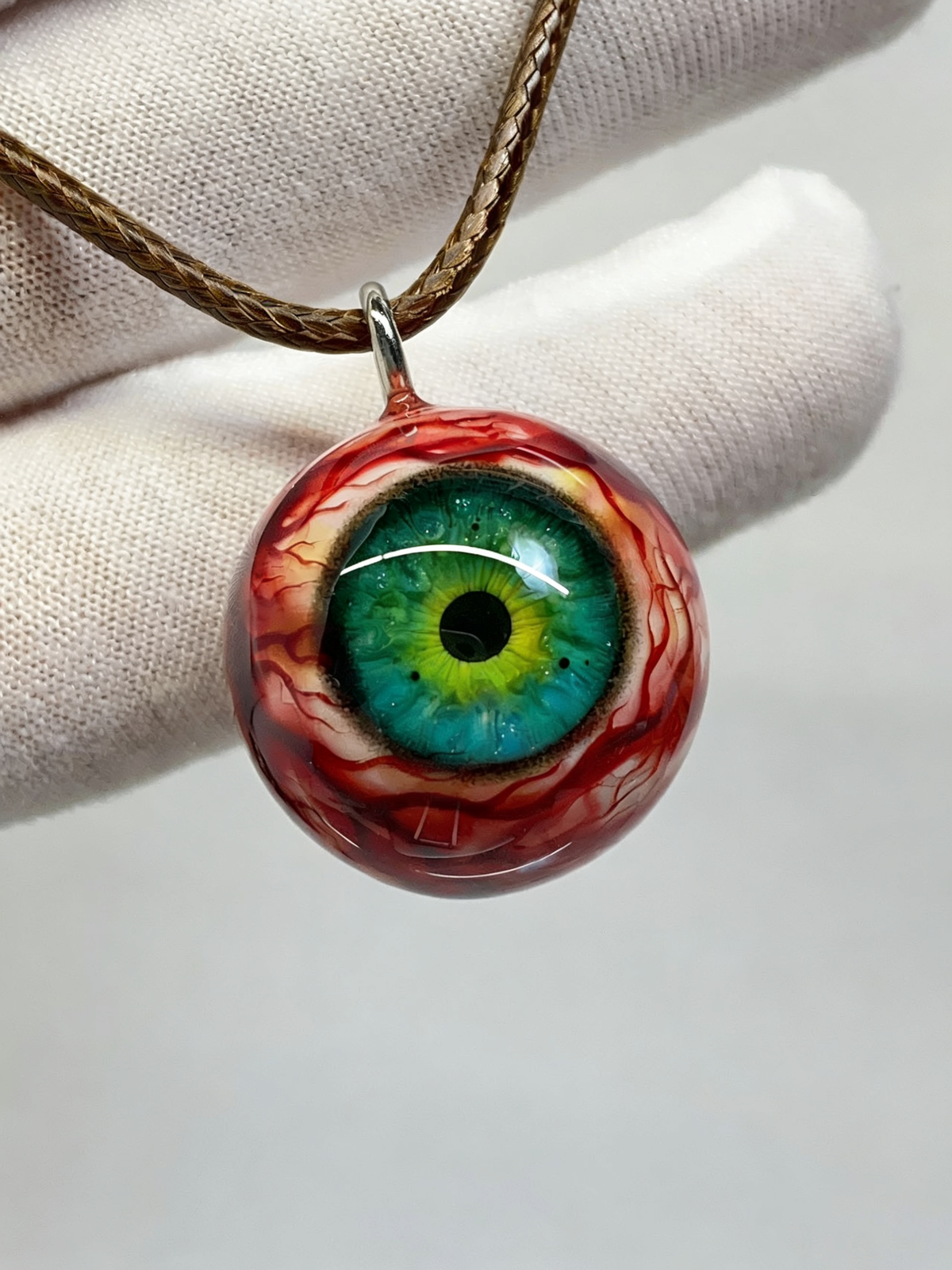 Verdant Gaze Bloodshot Eyeball Pendant | Handcrafted Gothic Nature Jewelry（1PCS） - Crux Jewelry product image 2