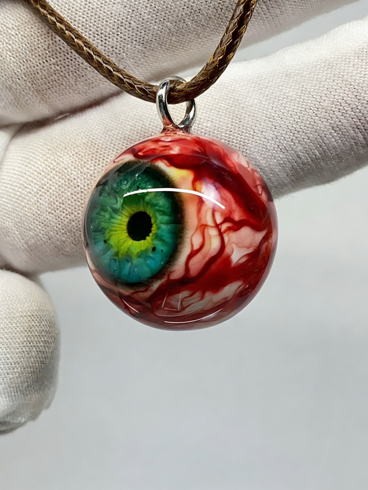 Verdant Gaze Bloodshot Eyeball Pendant | Handcrafted Gothic Nature Jewelry（1PCS） - Crux Jewelry product image 3