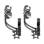 Black & White Chain Pentagram Stainless Steel Ear Clips - Black