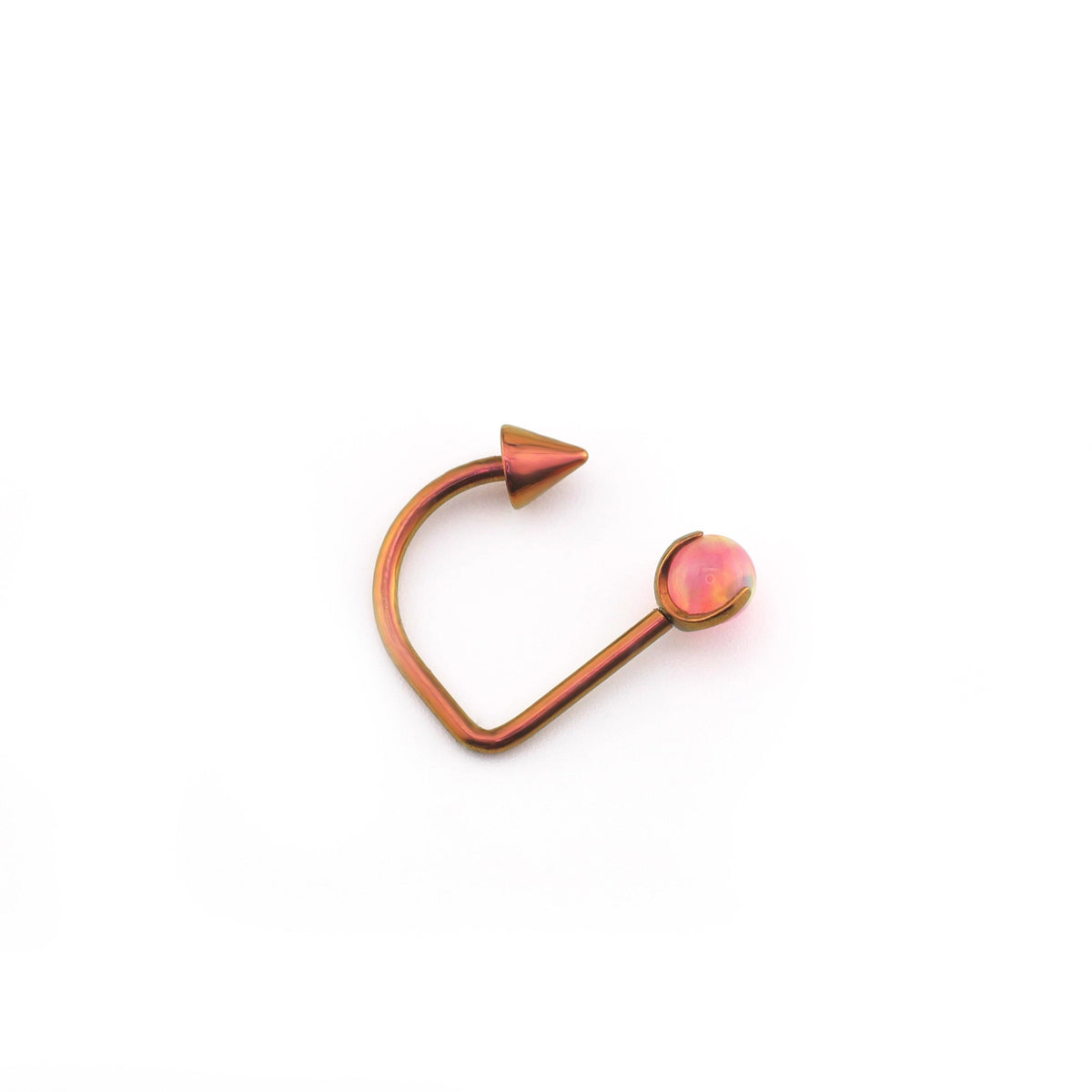 16G Opal Spike Titanium U-Ring | Lip Helix Cartilage Ear Stud - Peach Pink