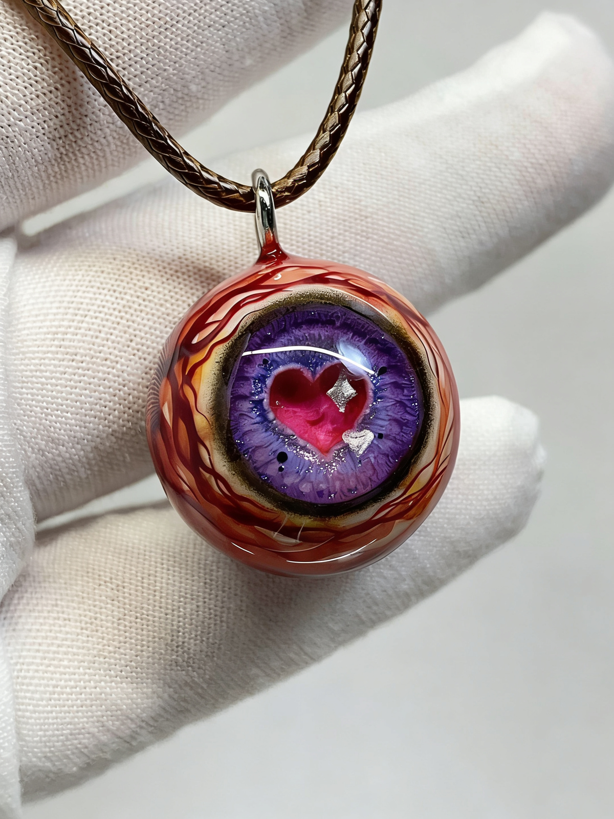 Amethyst Love Heart Eyeball Pendant | Creepy Cute Gothic Handmade Jewelry（1PCS） - Crux Jewelry product image 1