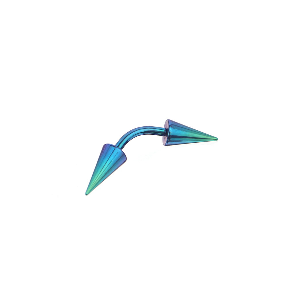 ASTM F-136 Titanium Gradient Oversized Spike Piercing | Edgy Punk Eyebrow Ring & Cartilage Stud - Green-White Gradient