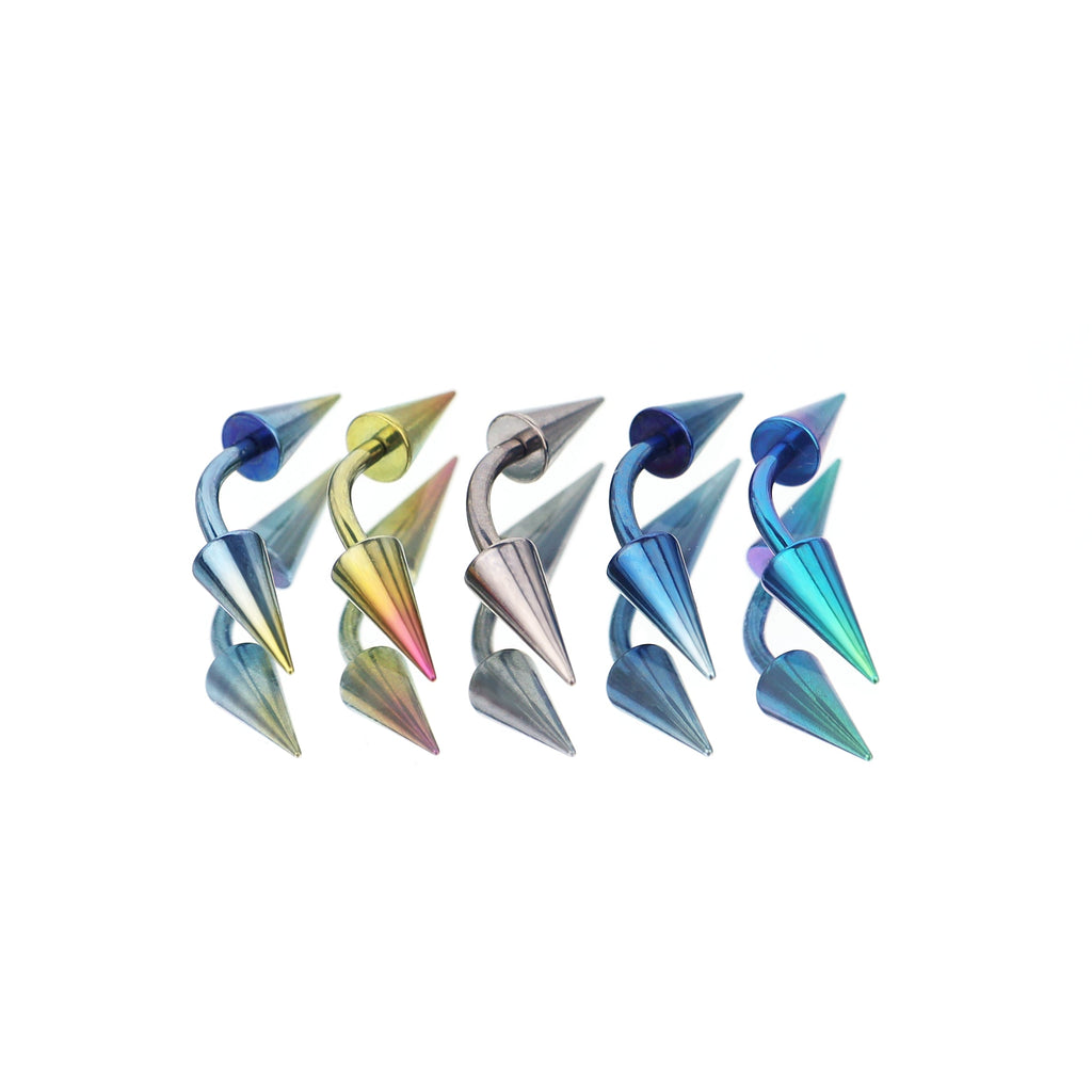 ASTM F-136 Titanium Gradient Oversized Spike Piercing | Edgy Punk Eyebrow Ring & Cartilage Stud - Blue-Yellow Gradient