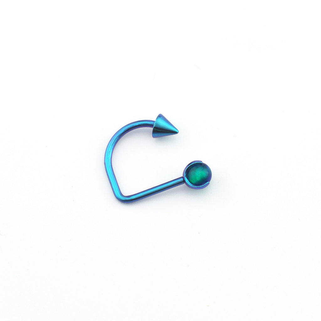 16G Opal Spike Titanium U-Ring | Lip Helix Cartilage Ear Stud - Blue