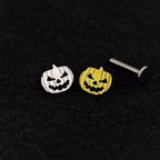 Hallowmas - Engraved Pumpkin Head Titanium Ear Studs - Yellow