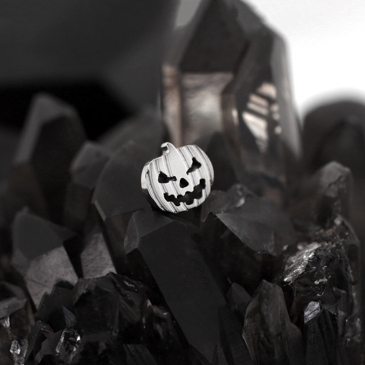 Hallowmas - Engraved Pumpkin Head Titanium Ear Studs - Yellow