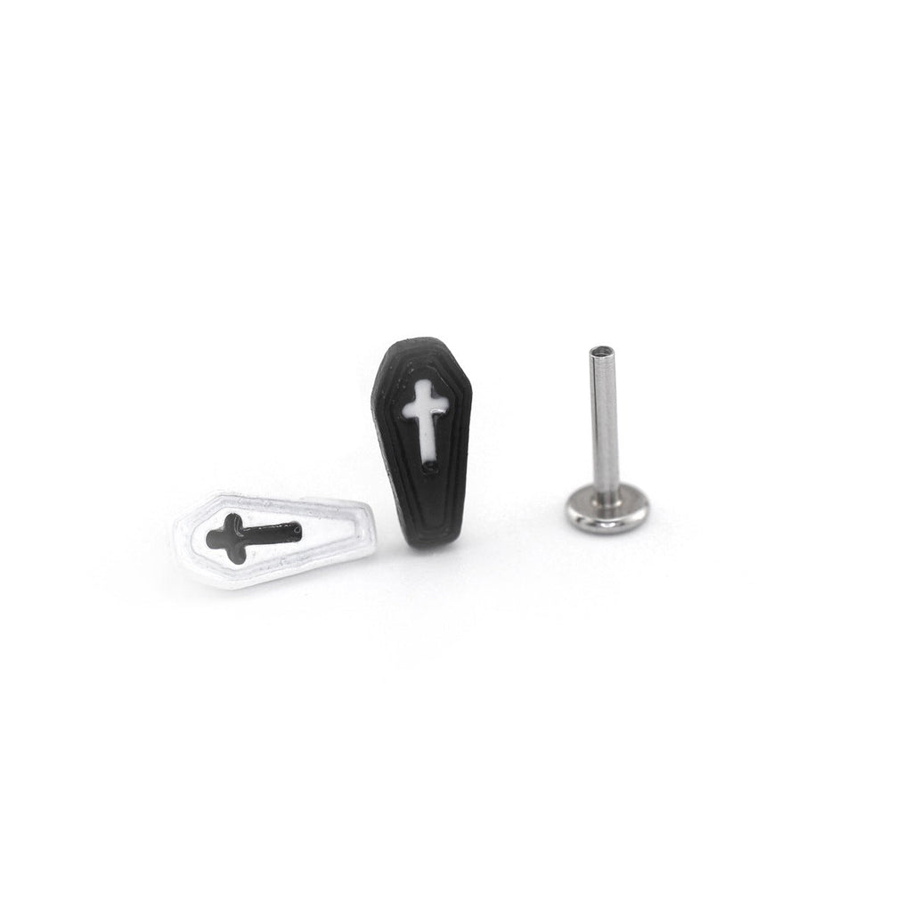 Hallowmas - Gothic Resin Cross Coffin Stainless Steel Ear Studs - Black