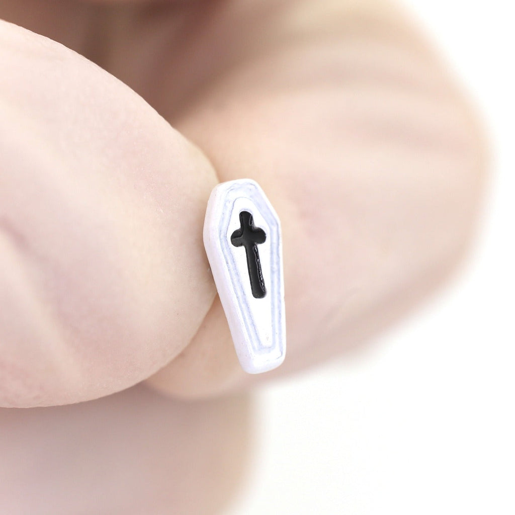 Hallowmas - Gothic Resin Cross Coffin Stainless Steel Ear Studs - Black