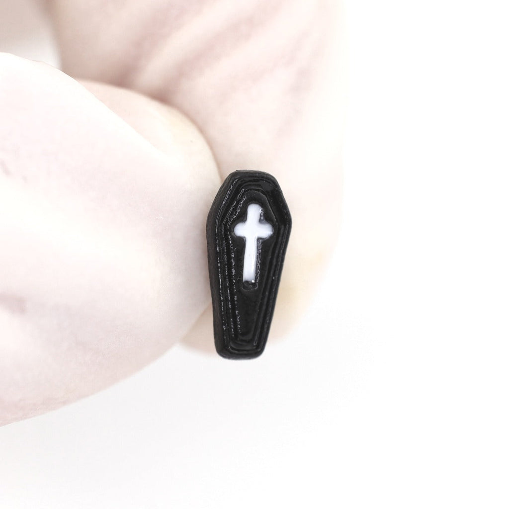 Hallowmas - Gothic Resin Cross Coffin Stainless Steel Ear Studs - Black