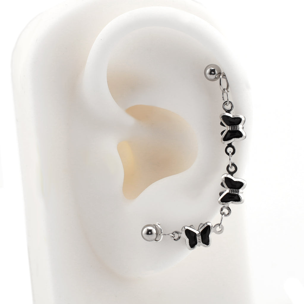 Black Oil Slick Gothic Butterfly Earring Set - product overview