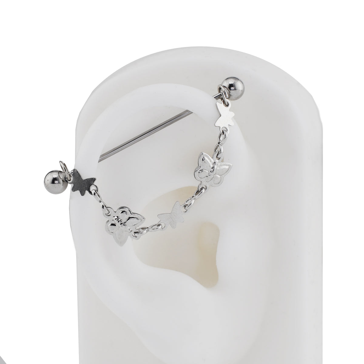 3D Silver Butterfly Ear Chain - product overview