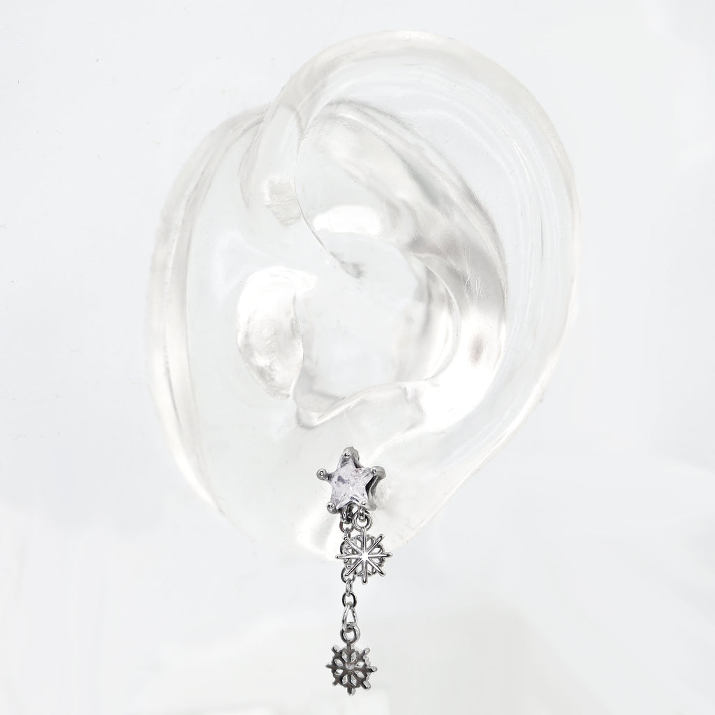 Christmas - PAIR OF Snowflake Pentagram Dangle Stainless Steel Ear Studs - product image 3