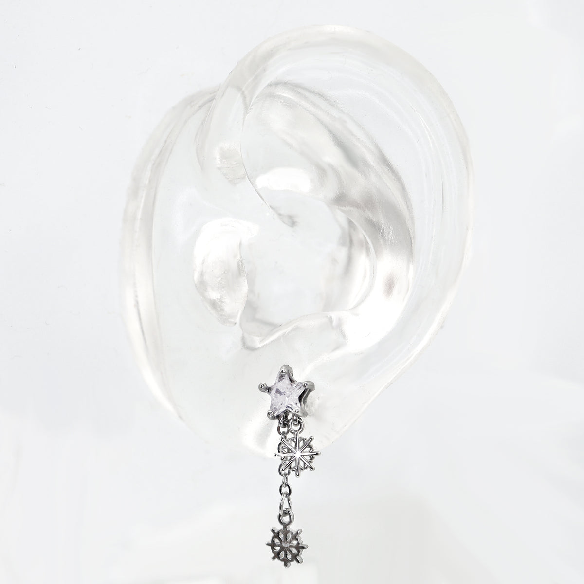 Christmas - PAIR OF Snowflake Pentagram Dangle Stainless Steel Ear Studs - product image 3
