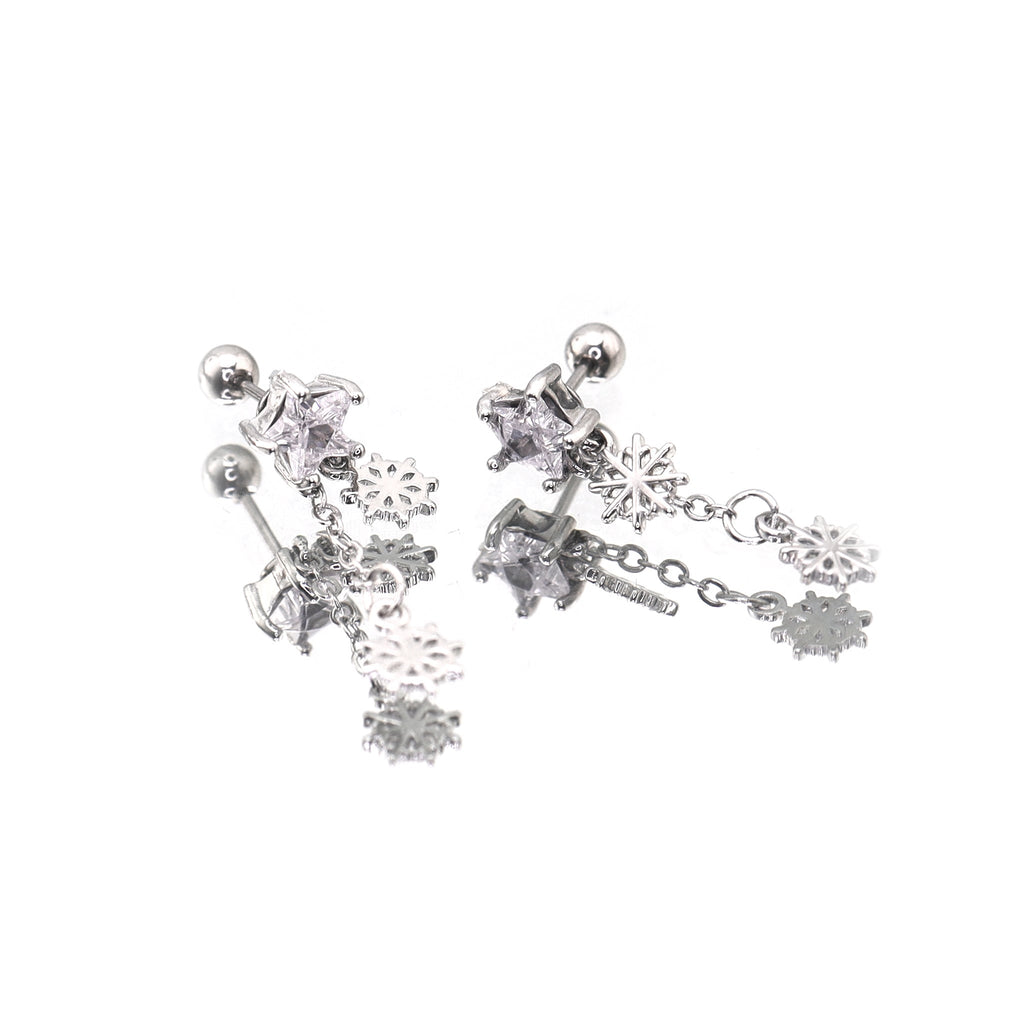 Christmas - PAIR OF Snowflake Pentagram Dangle Stainless Steel Ear Studs - product image 4