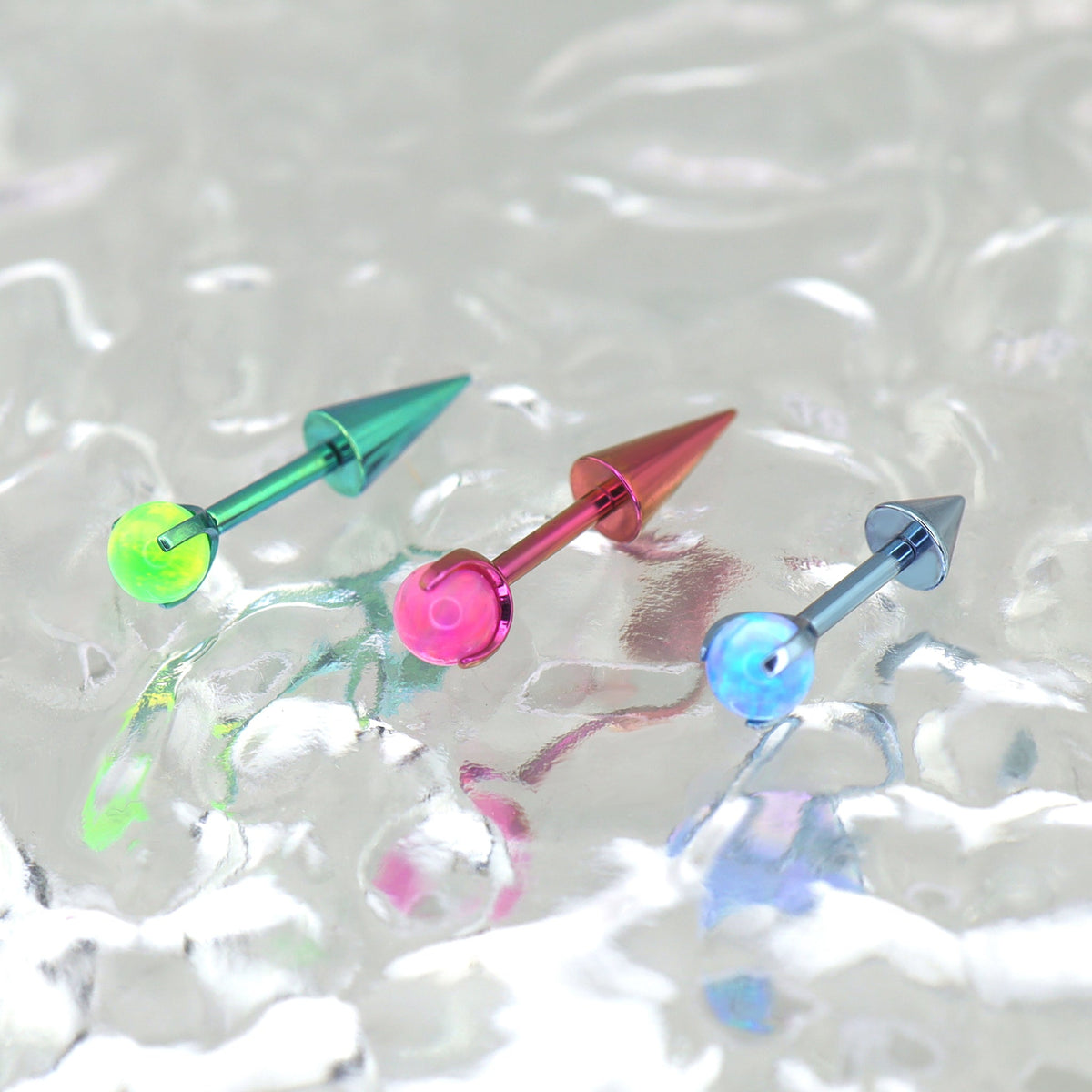 Opal Demon Spike Internally Threaded Titanium Cartilage Studs - product overview
