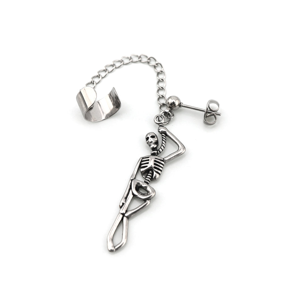 Openwork Skull Chain Dangle Stainless Steel Earrings - product image 6