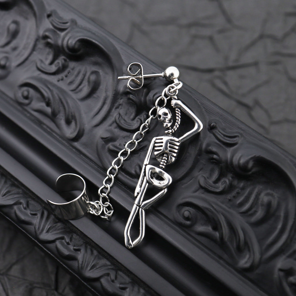 Openwork Skull Chain Dangle Stainless Steel Earrings - product image 2