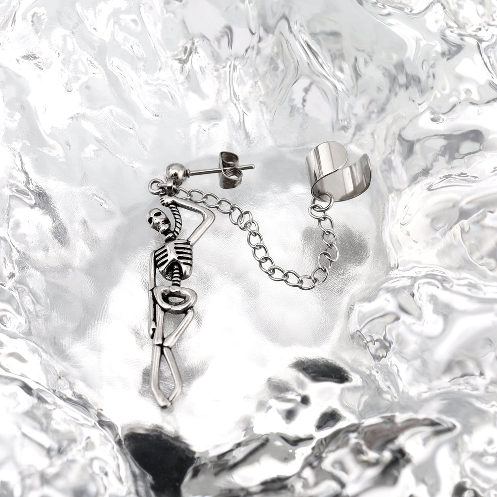 Openwork Skull Chain Dangle Stainless Steel Earrings - product image 3