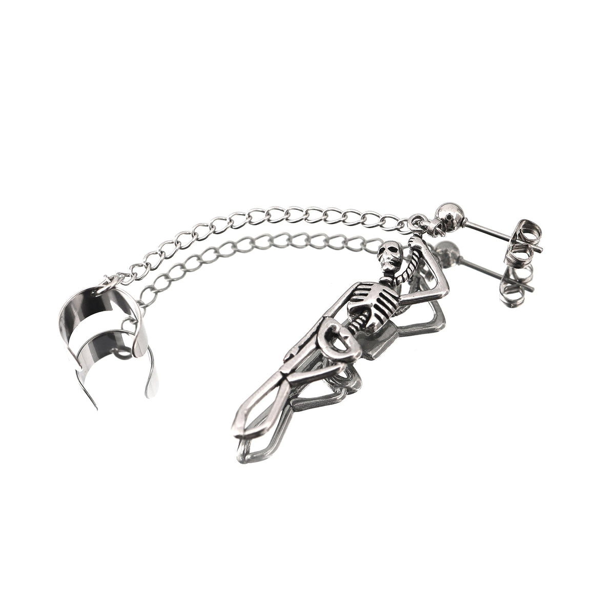 Openwork Skull Chain Dangle Stainless Steel Earrings - product image 4