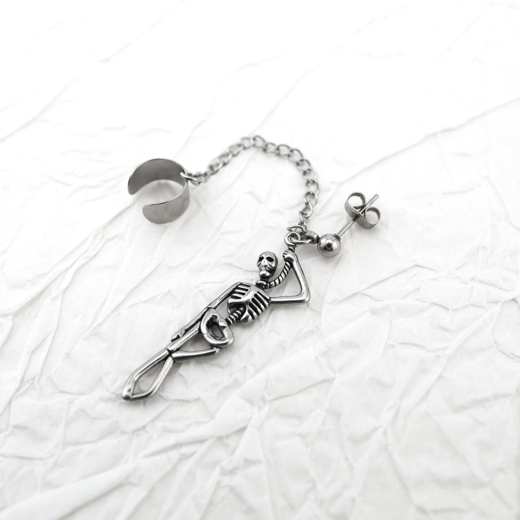 Openwork Skull Chain Dangle Stainless Steel Earrings - product image 7