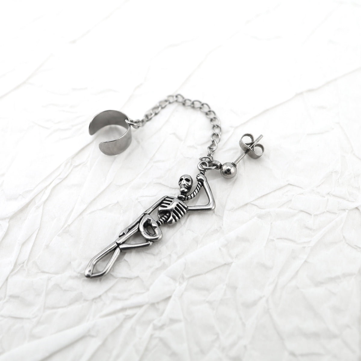 Openwork Skull Chain Dangle Stainless Steel Earrings - product image 7