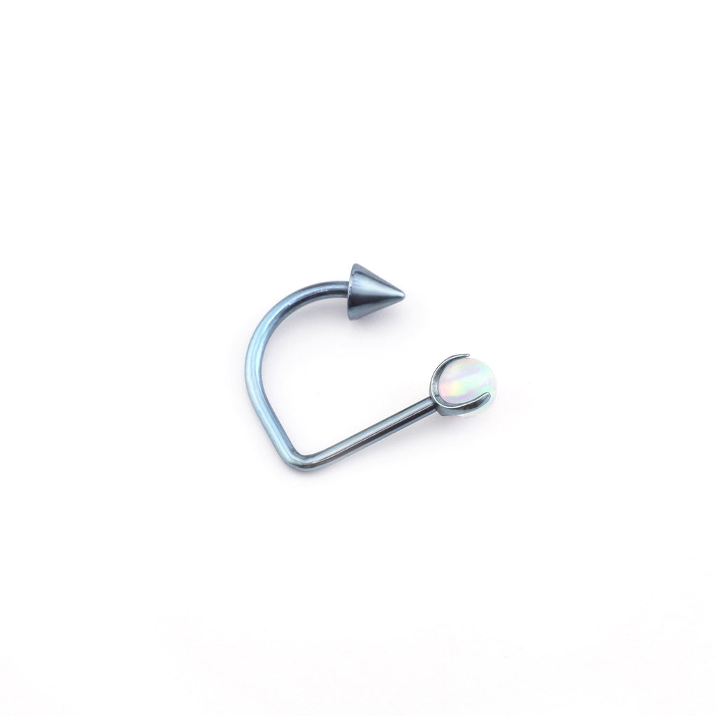 16G Opal Spike Titanium U-Ring | Lip Helix Cartilage Ear Stud - Pearl White