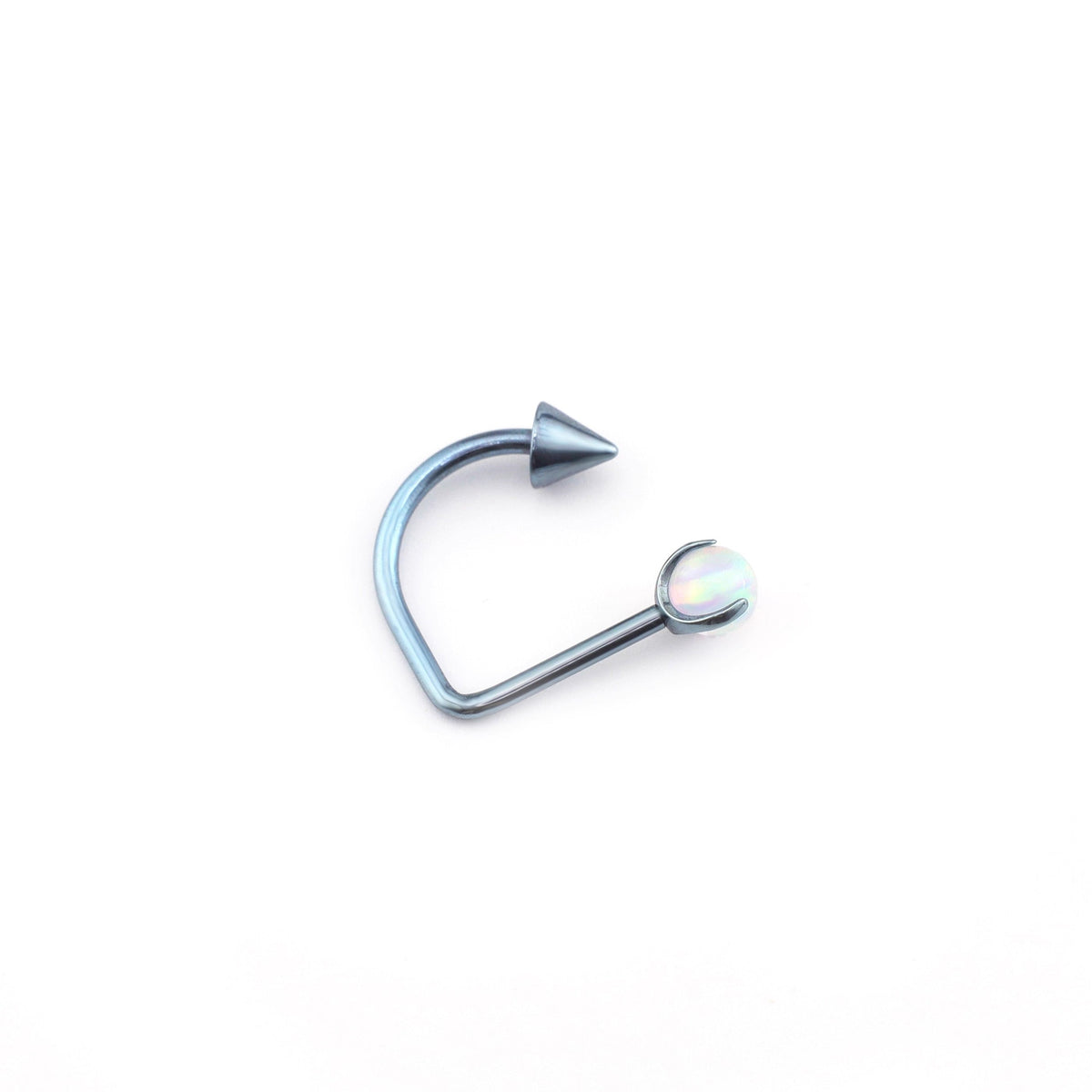 16G Opal Spike Titanium U-Ring | Lip Helix Cartilage Ear Stud - Pearl White