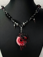 Red Tentacle Heart Layered Necklace - Silver Spider & Cross Charms - Crux Jewelry product photo