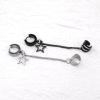 Black & White Chain Pentagram Stainless Steel Ear Clips - Black