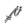 Silver & Black Cross Drop Chain Stainless Steel Ear Studs - Black