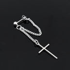Silver & Black Cross Drop Chain Stainless Steel Ear Studs - product overview