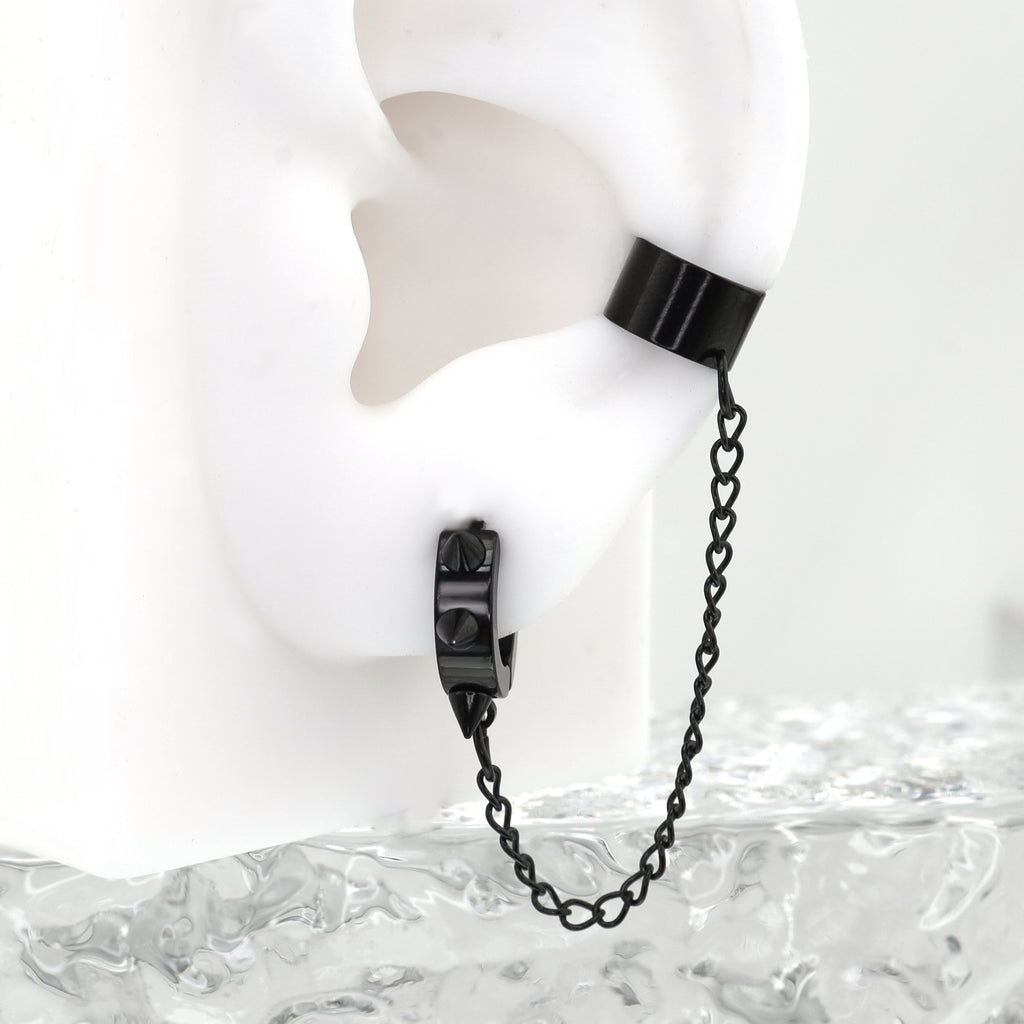 Black Six-Spike Chain Ear Clips - Black Six-Spike Chain Ear Clips - Chain
