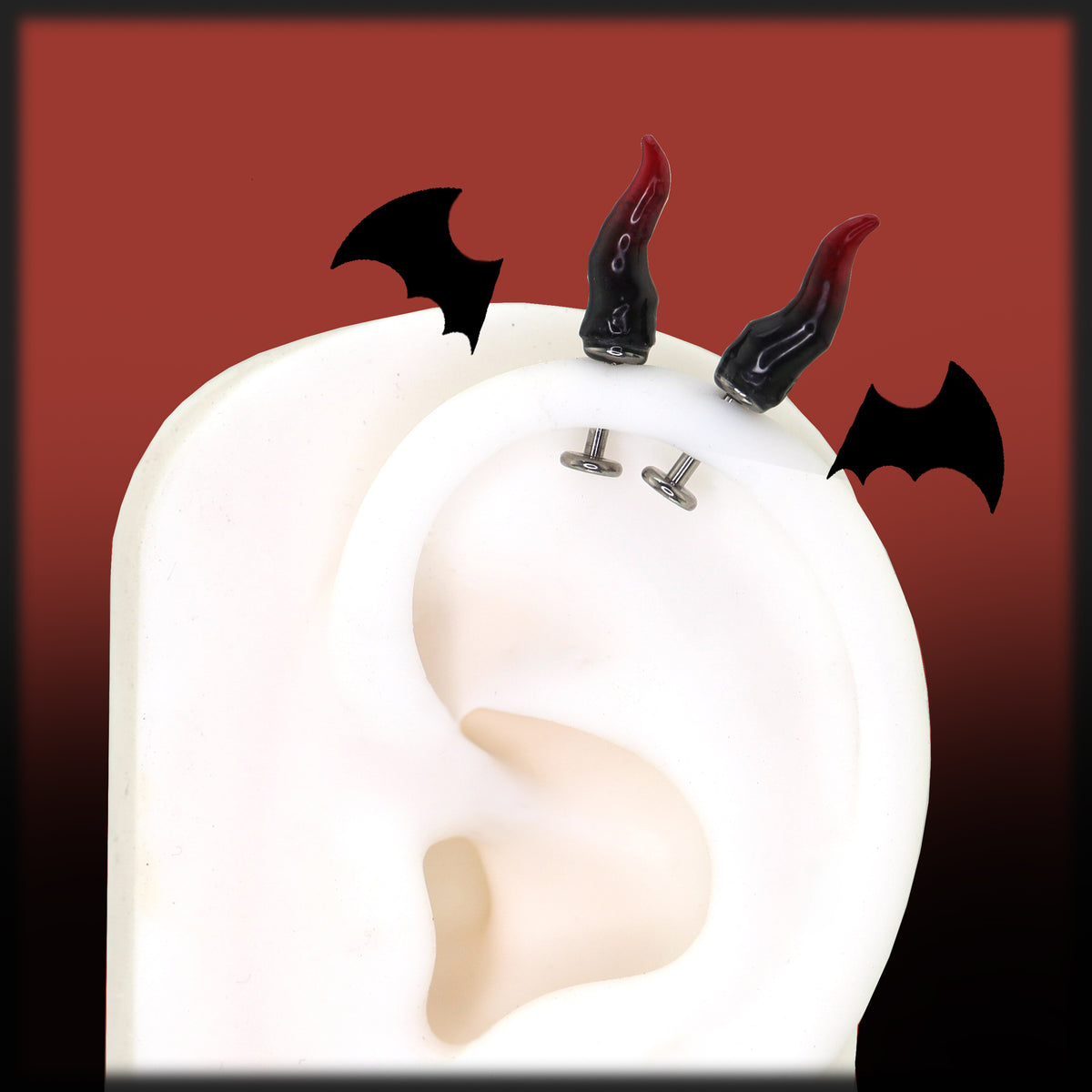 CRUX - Black & Red Satan Demon Titanium Helix Studs - product overview