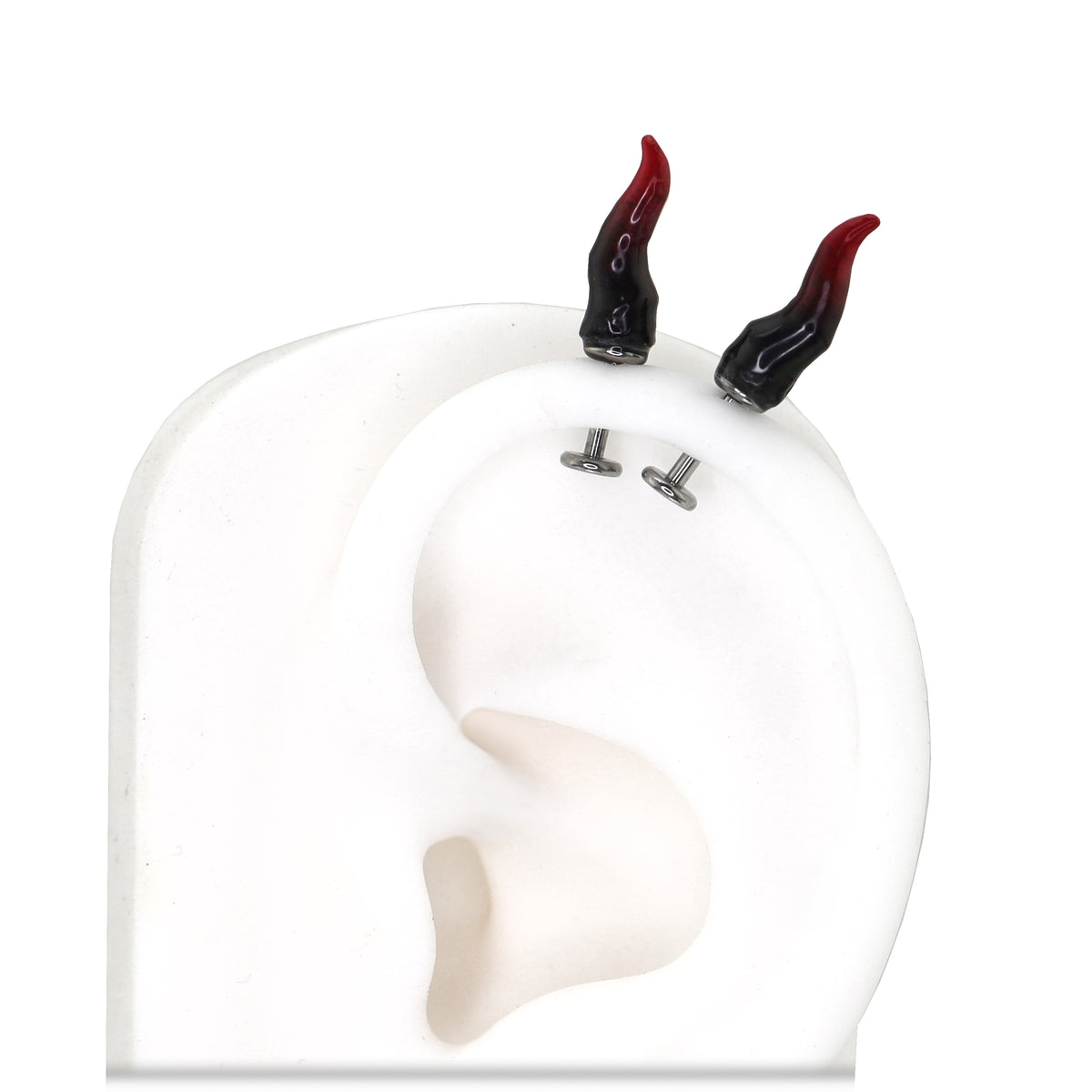 CRUX - Black & Red Satan Demon Titanium Helix Studs - product image 4