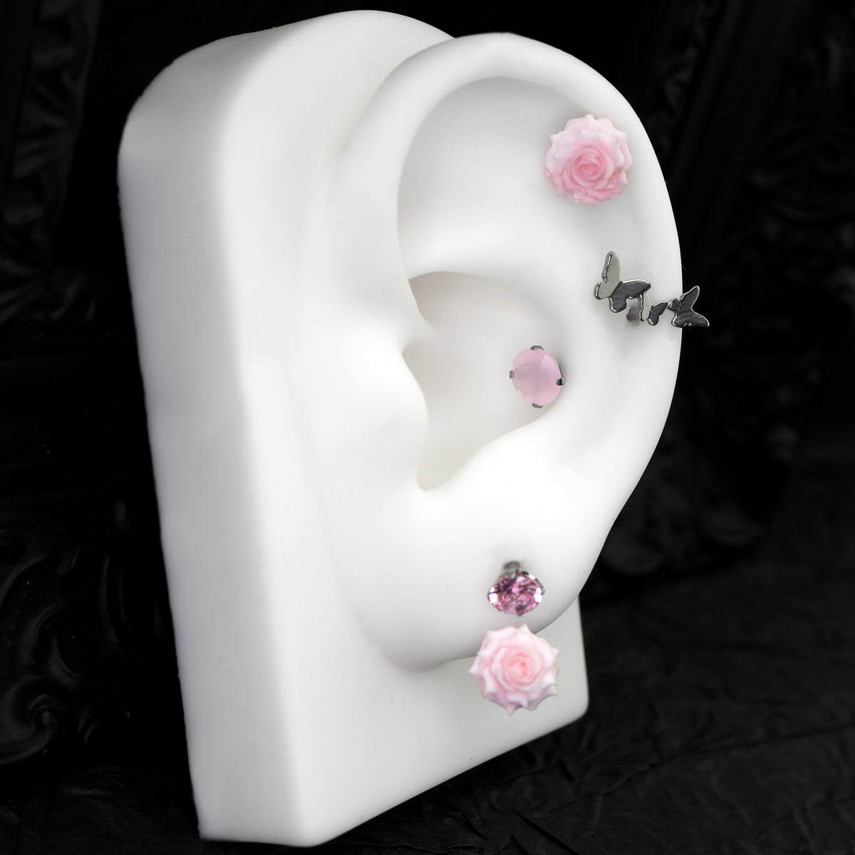 Butterfly Floral Earrings Rose Pink Cartilage & Helix Look - product image 3