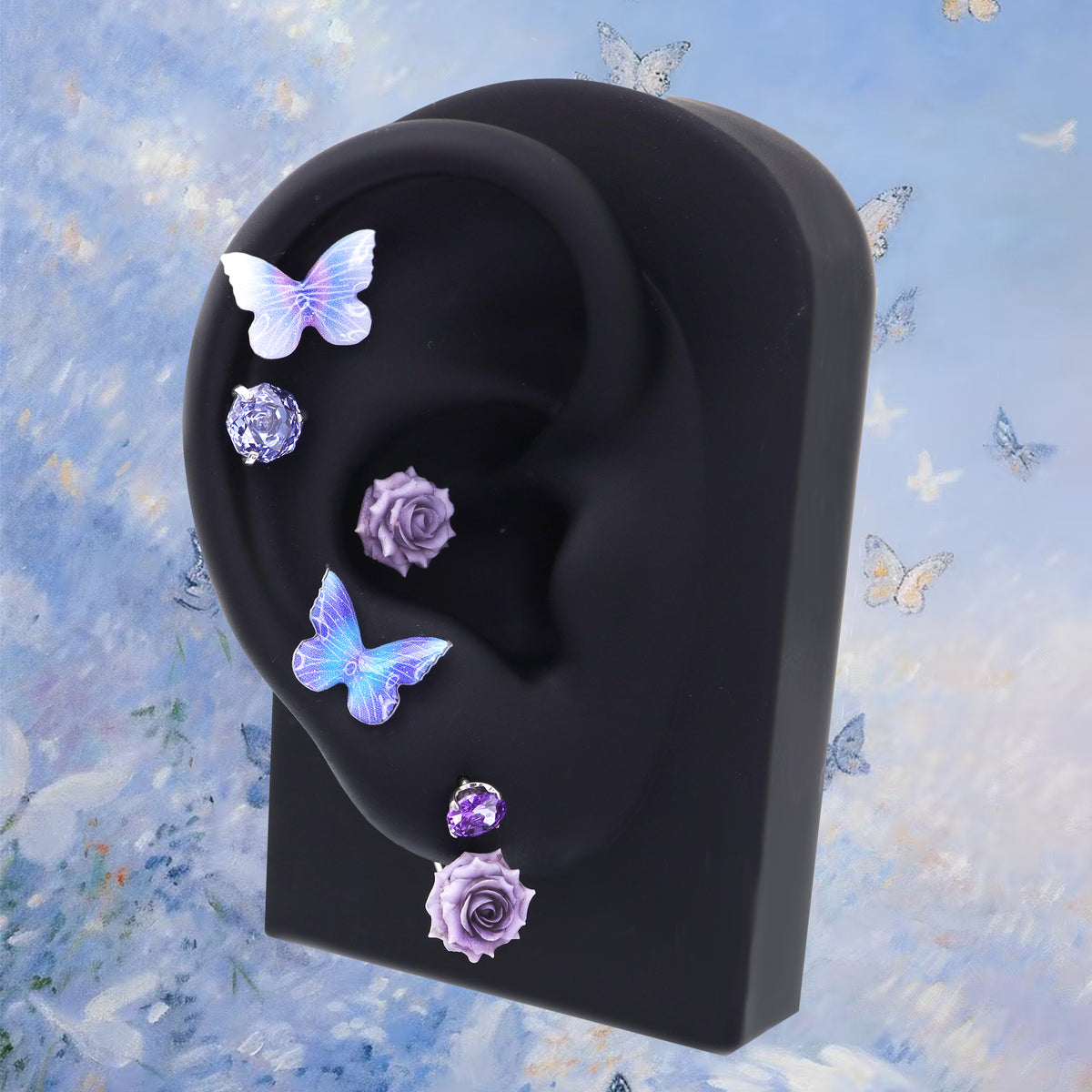 Ethereal Butterfly Floral Stainless Steel Ear Studs & Cartilage Earrings - product overview