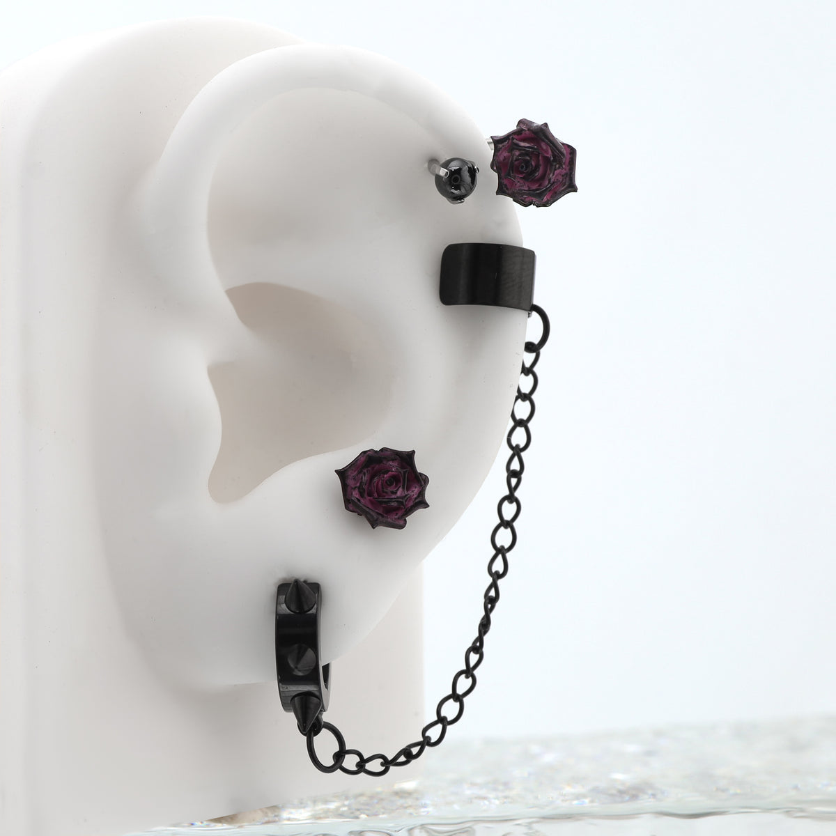 Black Six-Spike Chain Ear Clips - Black Six-Spike Chain Ear Clips - Chain