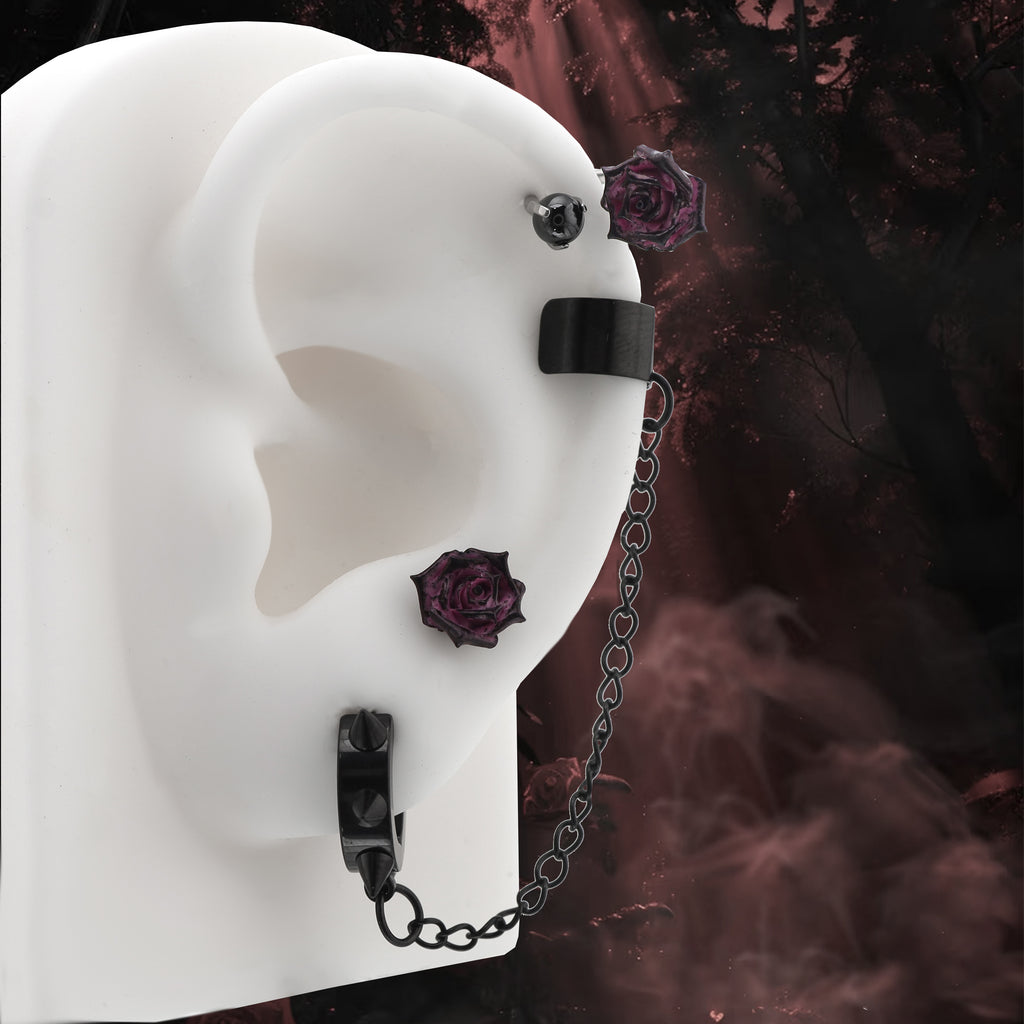 Black Six-Spike Chain Ear Clips - Black Six-Spike Chain Ear Clips - Chain
