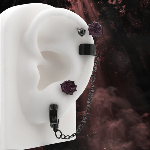 Black Six-Spike Chain Ear Clips - Black Six-Spike Chain Ear Clips - Chain