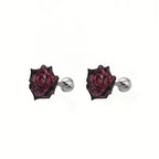 Black Six-Spike Chain Ear Clips - Black Six-Spike Chain Ear Clips - Pair Of Rose Stud