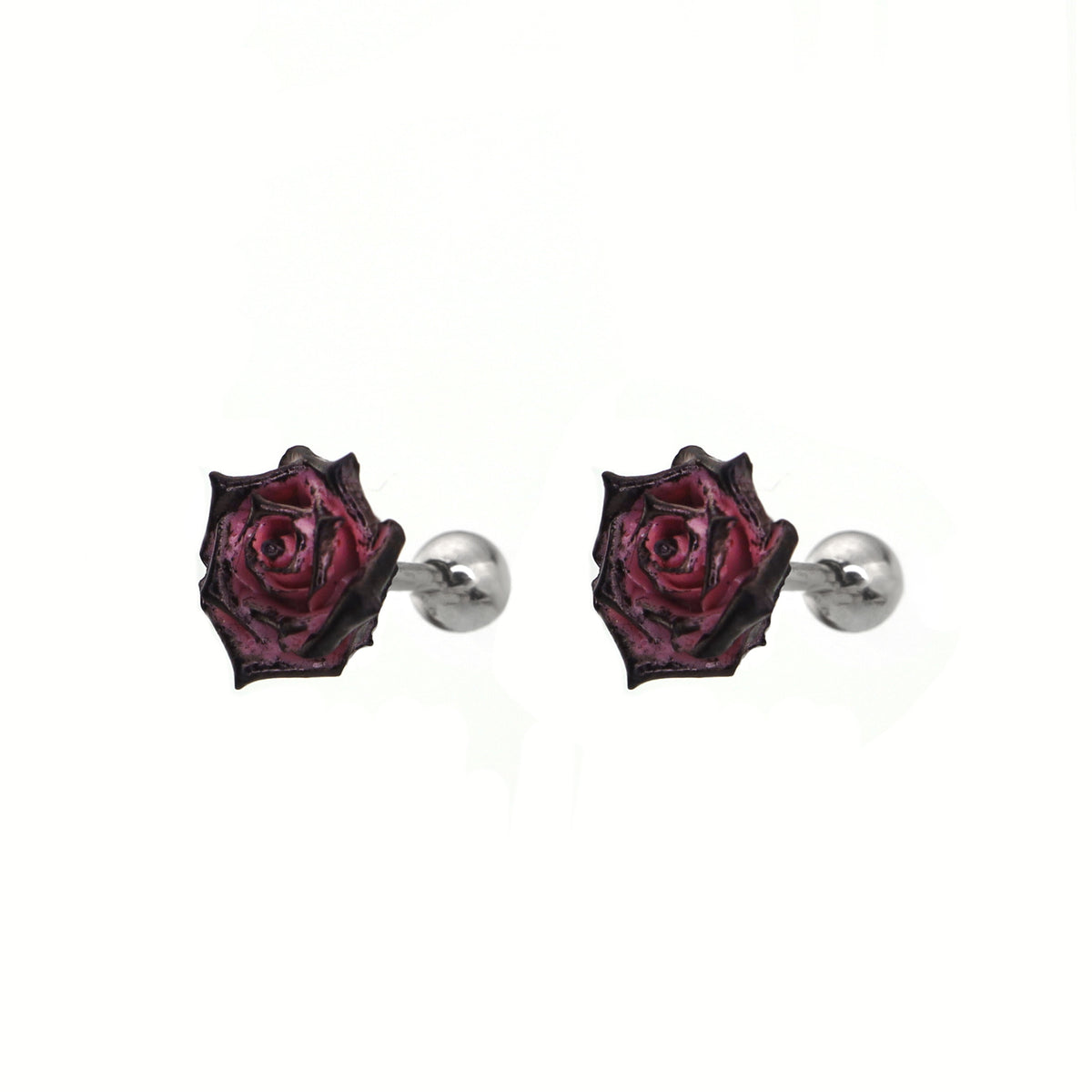 Black Six-Spike Chain Ear Clips - Black Six-Spike Chain Ear Clips - Pair Of Rose Stud