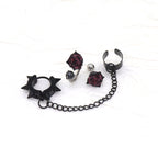 Black Six-Spike Chain Ear Clips - Black Six-Spike Chain Ear Clips - Set