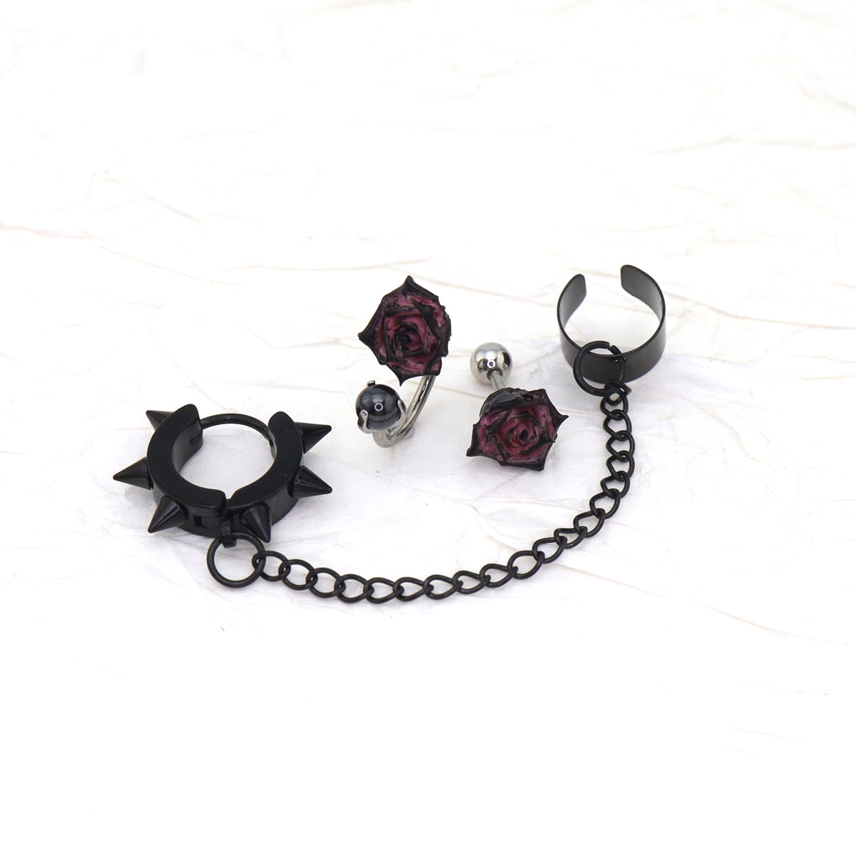 Black Six-Spike Chain Ear Clips - Black Six-Spike Chain Ear Clips - Set
