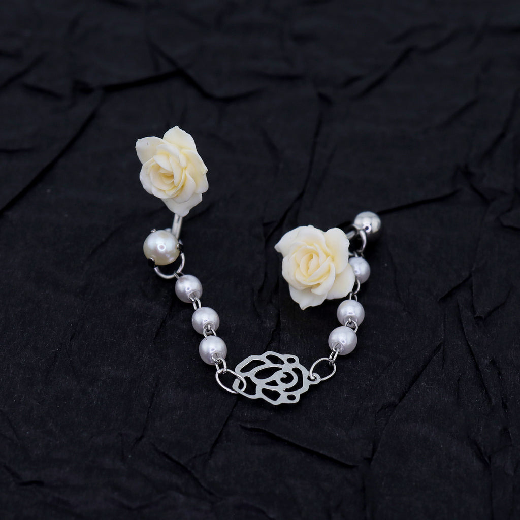 Openwork Rose & Pearl Chain Stainless Steel Earrings - product image 7